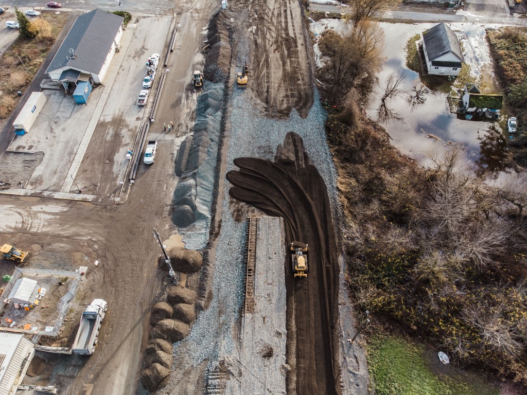 Repairs underway to rail lines in Sumas area following mid-November flood disaster (date unknown). Photo courtesy of Western Refinery Services