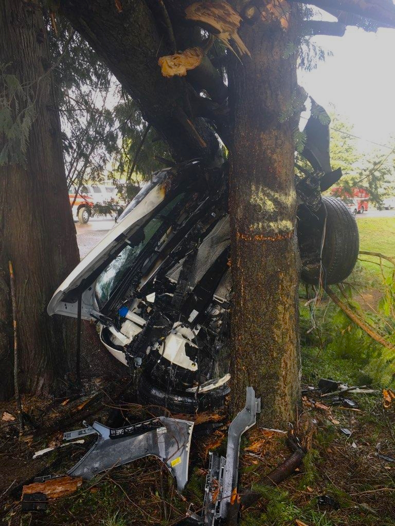 Scene of a single car crash on Birch Bay-Lynden Road (March 15, 2022). Photo courtesy of North Whatcom Fire & Rescue