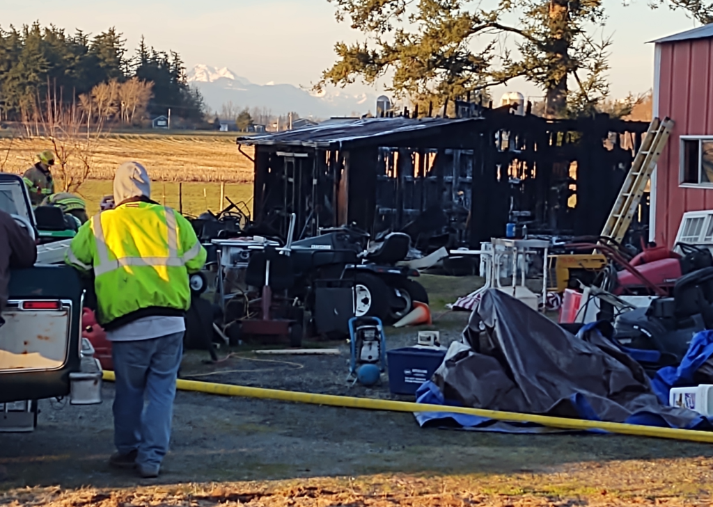 Scene of an outbuilding fire in Lynden (March 9, 2022). Photo: Whatcom News