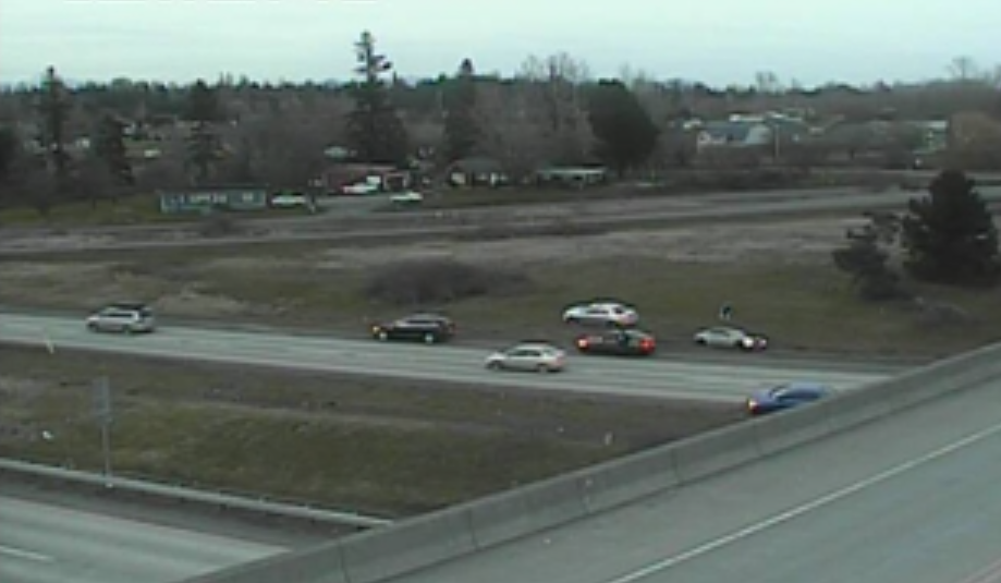 Scene of a crash on northbound I-5 north of the Slater Road interchange (March 24, 2022). Photo: WSDOT traffic camera