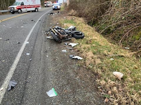 Scene of a motorcycle vs RV crash on Bay Road (March 2, 2022). Photo courtesy of WCFD7