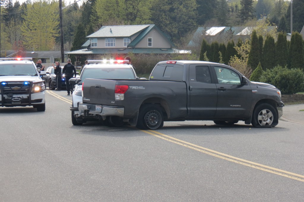 Scene of an arrest following a PIT maneuver by WCSO deputies (April 14, 2022). Photo: Whatcom News