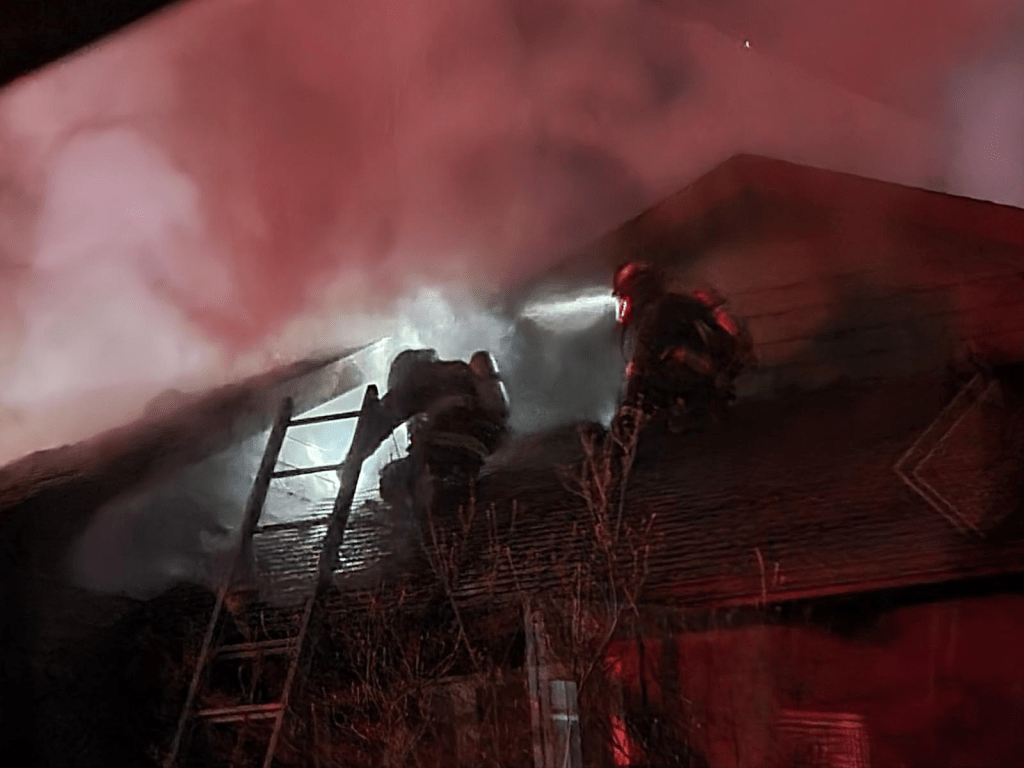 Scene of a residential structure fire in Lynden (April 15, 2022). Photo courtesy of Lynden Fire Department