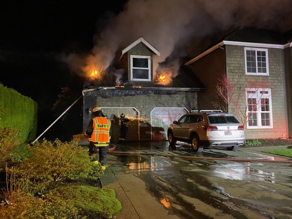 Scene of residential house fire in Lynden (April 3, 2022). Photo courtesy of Lynden Fire Department