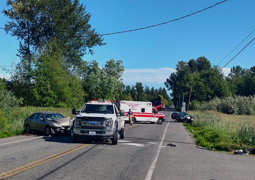 Scene of a 2-car crash on Northwest Drive (June 23, 2022). Photo: Whatcom News