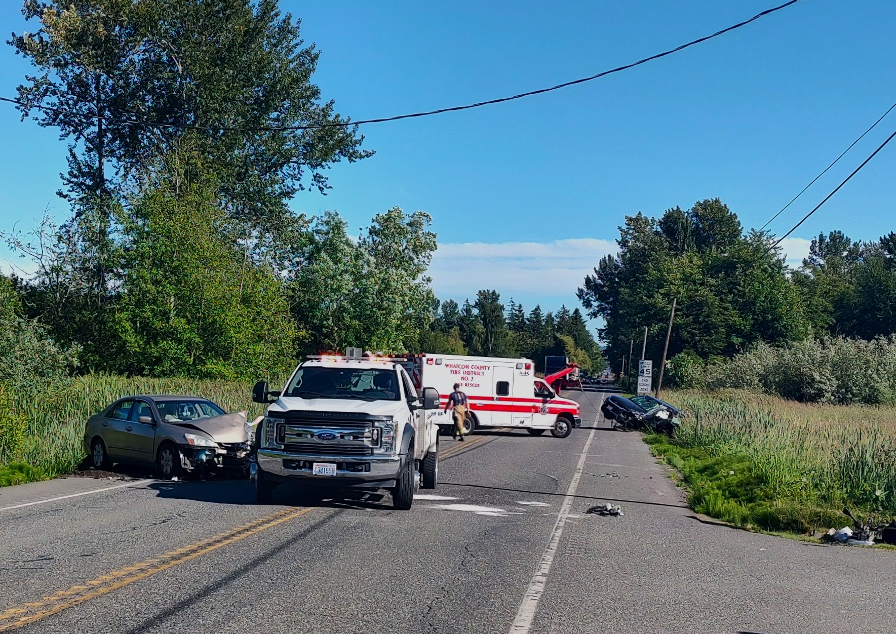 Scene of a 2-car crash on Northwest Drive (June 23, 2022). Photo: Whatcom News
