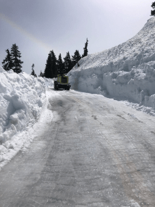 WSDOT maintenance crews began clearing snow and ice from the final 2-mile stretch of the Mount Baker Highway (June 2022). Photo courtesy WSDOT