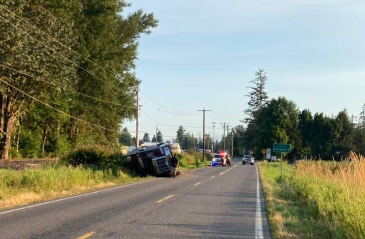 Scene of a semi-truck trailer rollover crash in Everson (July 26, 2022). Source: Everson Police Department
