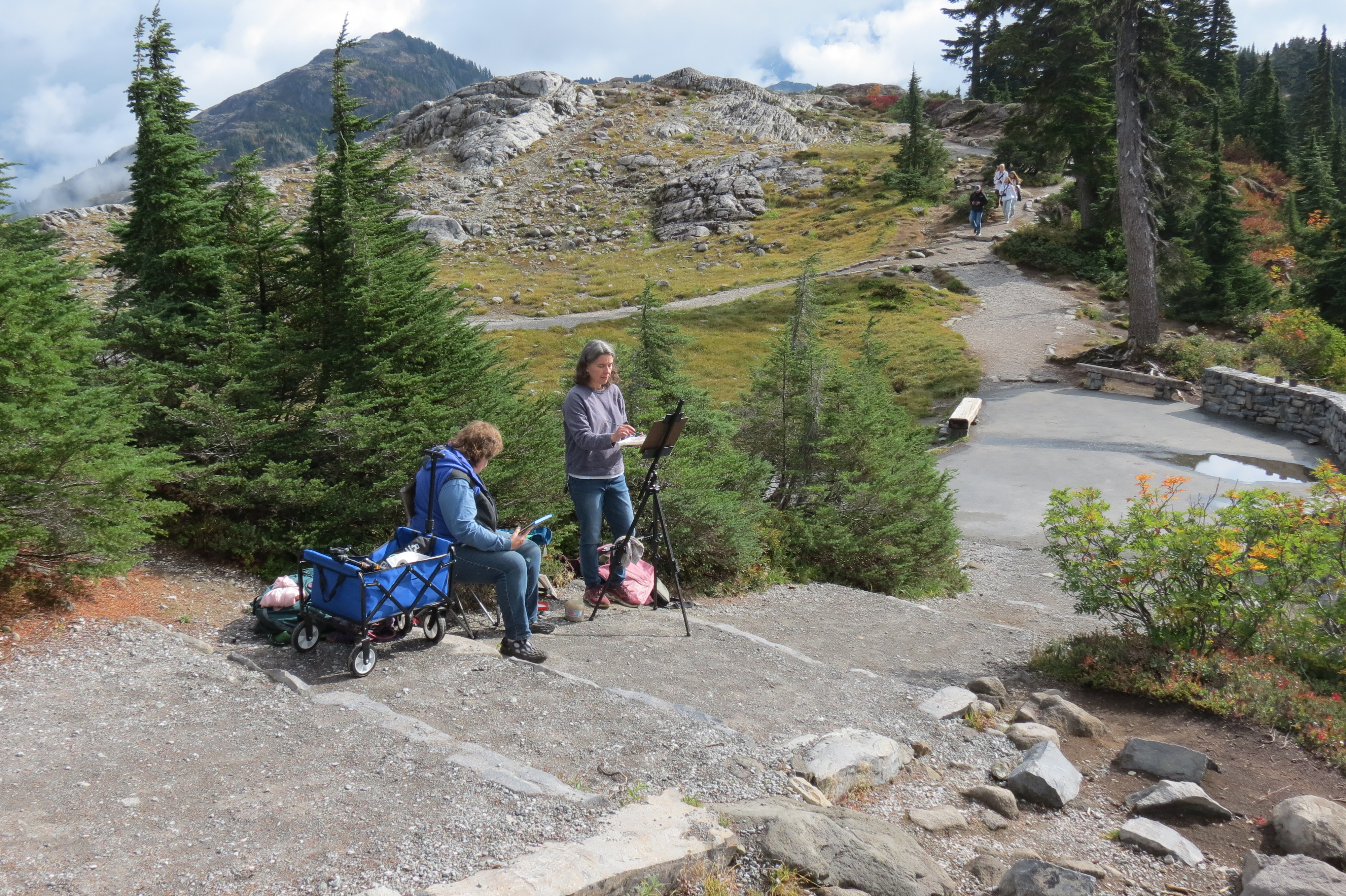 Artists at work on a trail leading from the Artist Point parking lot (September 29, 2022). Photo: Whatcom News