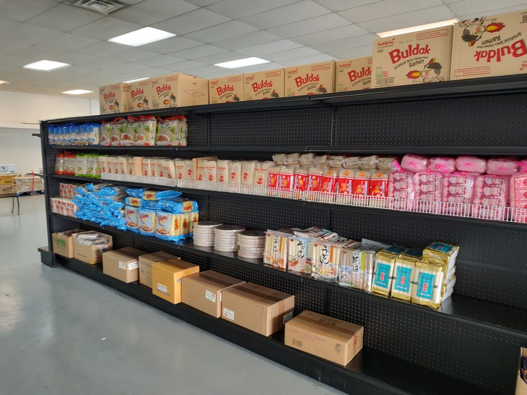 Shelves begin being stocked in preparation for the opening of Ferndale Asian Grocer (September 13, 2022). Photo: Whatcom News