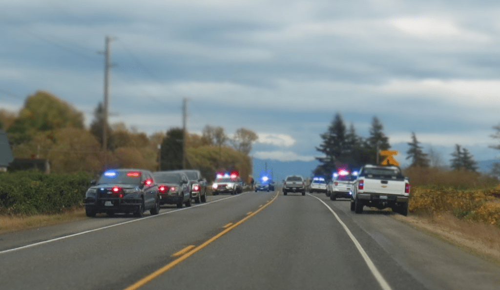 Law enforcement vehicles along Slater Road (October 31, 2022). Photo: Whatcom News