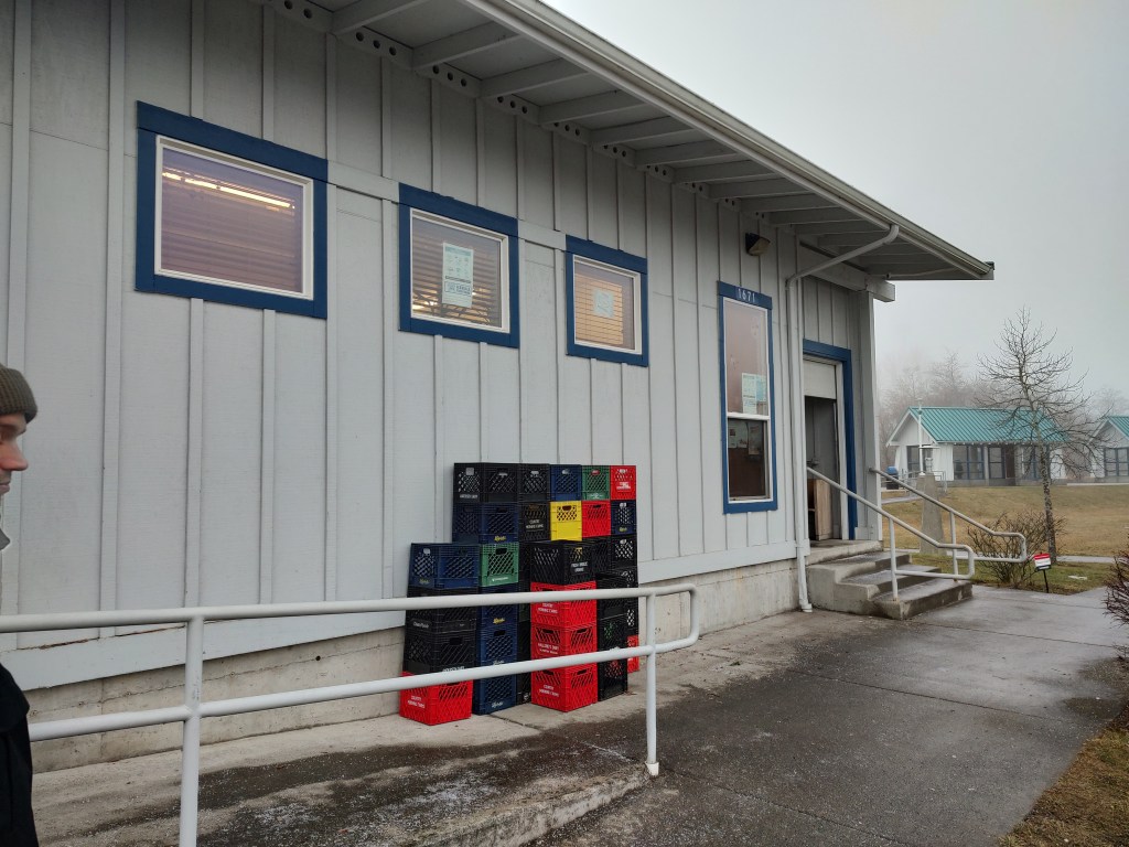 Where a missing awning was intended be installed at the Ferndale Food Bank (December 16, 2022). Photo: Whatcom News