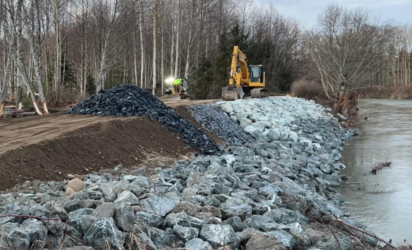 Repairs being made to the Marine Drive Levee by US Army Corps of Engineers (January 8, 2023). Photo courtesy of USACE.