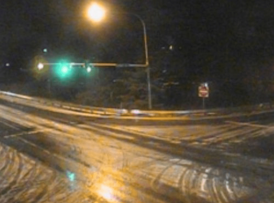 Northbound I-5 ramps at Main Street in Ferndale after a hailstorm (January 18, 2023). Photo: WSDOT traffic camera