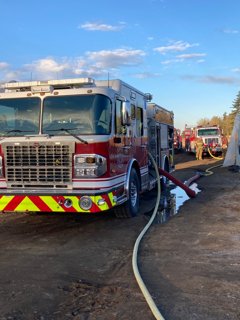 Scene of a horse barn fire in Everson (March 8, 2023). Photo courtesy of North Whatcom Fire & Rescue