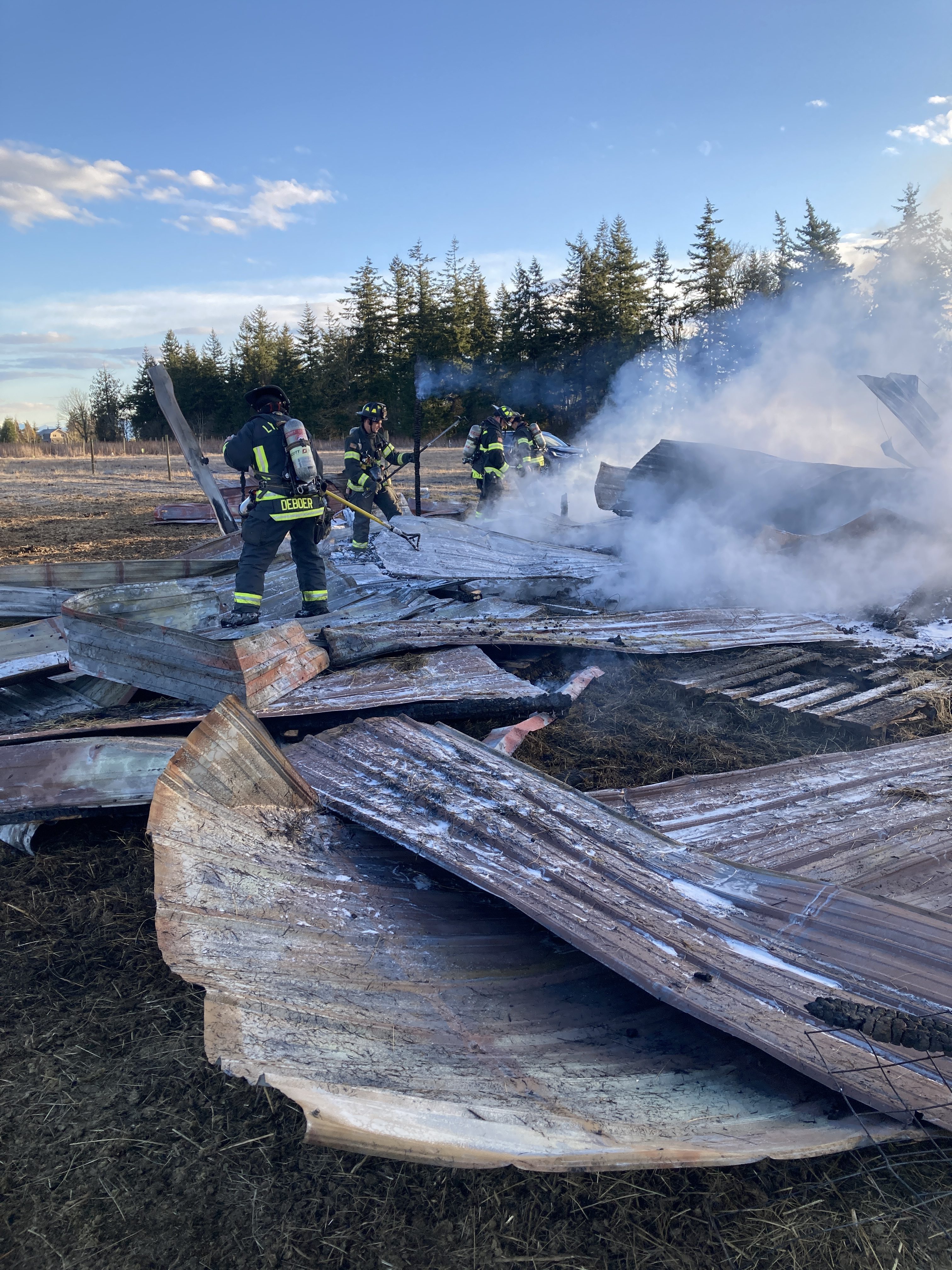 Scene of a horse barn fire in Everson (March 8, 2023). Photo courtesy of North Whatcom Fire & Rescue