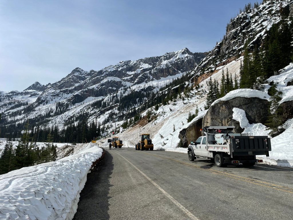 Avalanche control team completes mitigation work before the spring reopening of North Cascades Highway (May 4, 2023). Photo courtesy of WSDOT via Flickr