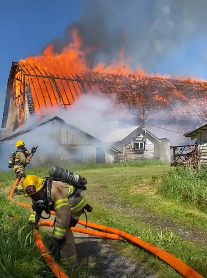 Scene of a structure fire on Lampman Road (May 10, 2023). Photo courtesy of WCFD7