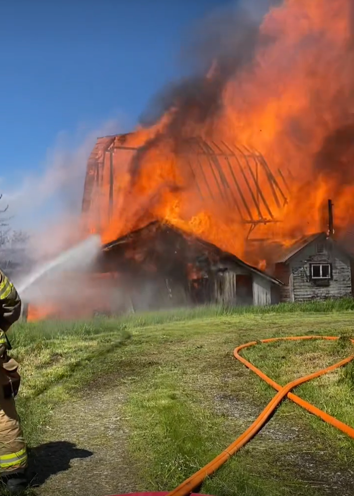 Scene of a structure fire on Lampman Road (May 10, 2023). Photo courtesy of WCFD7
