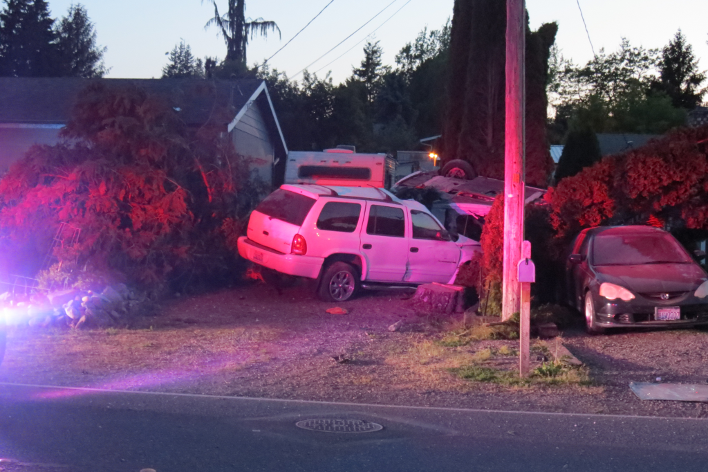 Scene of a rollover crash on Malloy Avenue in Ferndale (May 30, 2023). Photo: Whatcom News