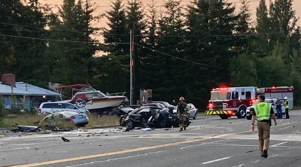 Scene of a multivehicle crash on Guide Meridian (June 21, 2023). Photo courtesy of NWFR