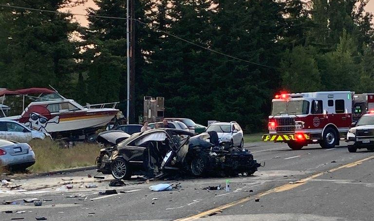 Scene of a multivehicle crash on Guide Meridian (June 21, 2023). Photo courtesy of NWFR