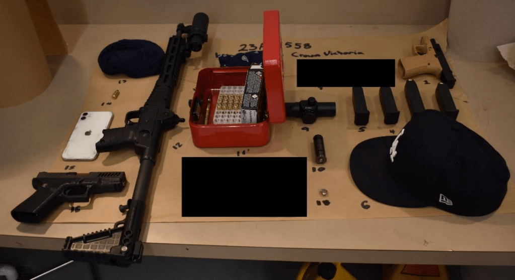 Items recovered from a vehicle driven by a juvenile drive-by shooting suspect (June 18, 2023). Source: Whatcom County Sheriff's Office