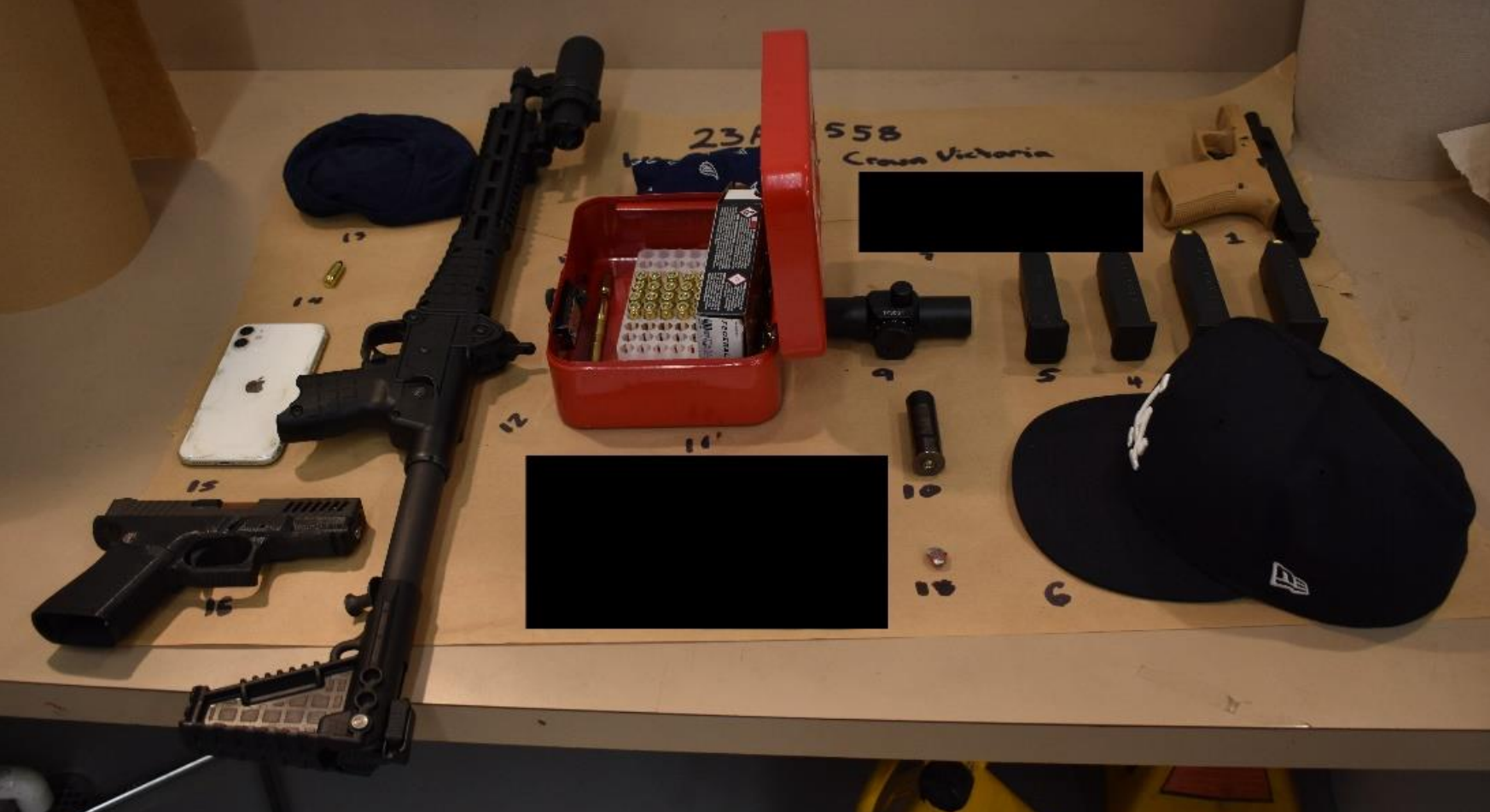 Items recovered from a vehicle driven by a juvenile drive-by shooting suspect (June 18, 2023). Source: Whatcom County Sheriff's Office