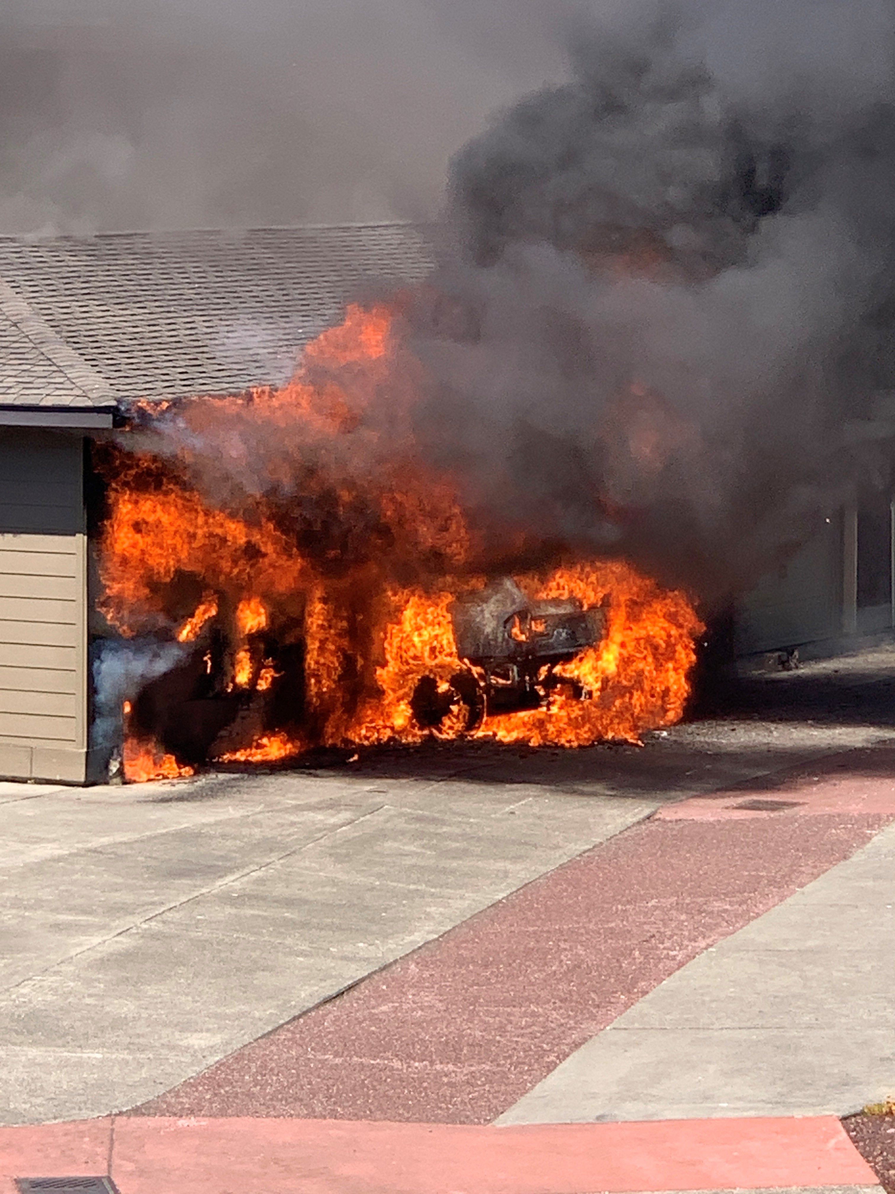 Scene of a vehicle fire in a Blaine garage (June 30, 2023). Photo courtesy of Mark Du Pont