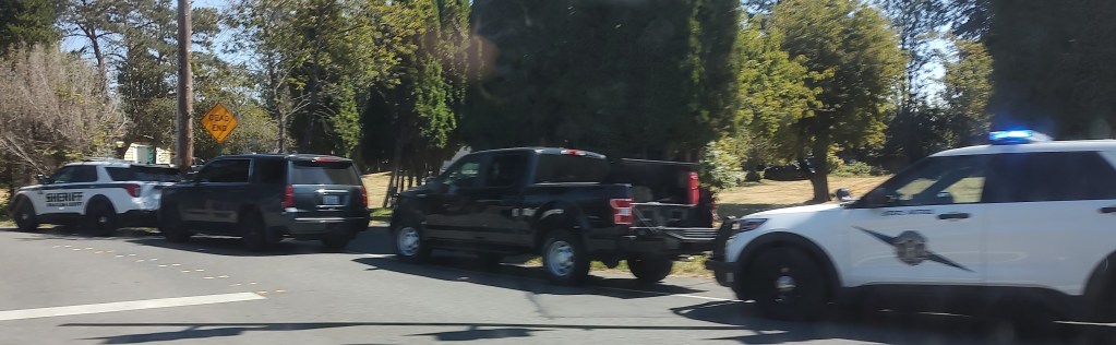 Scene of multi-agency search warrant service on Northwest Drive near Pickett Road (July 19, 2023). Photo: Whatcom News