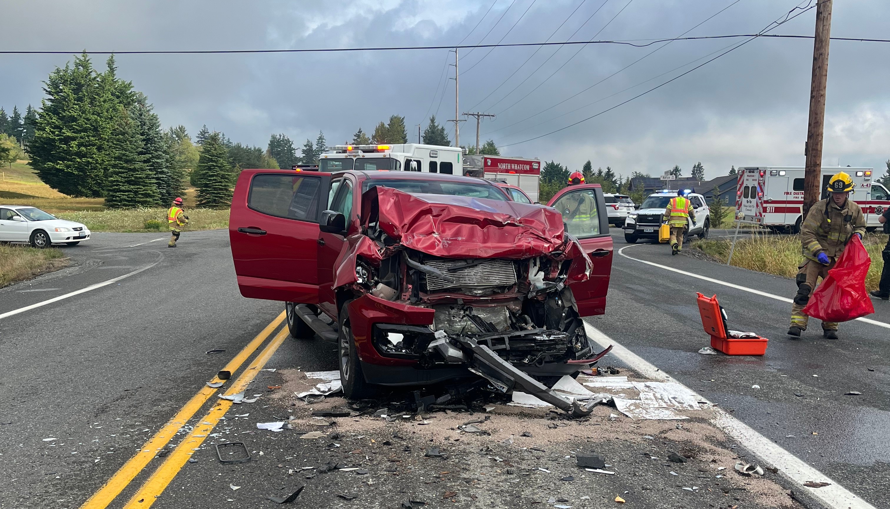 Scene of head-on crash on Hannegan Road (August 31, 2023). Photo courtesy of NWFR