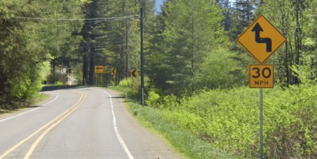 View southbound on Kendall Road approaching the S-curves. Source:Google Maps
