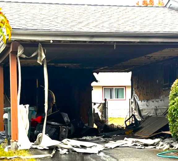 Scene of carport fire in Birch Bay (September 19, 2023). Photo courtesy of NWFR