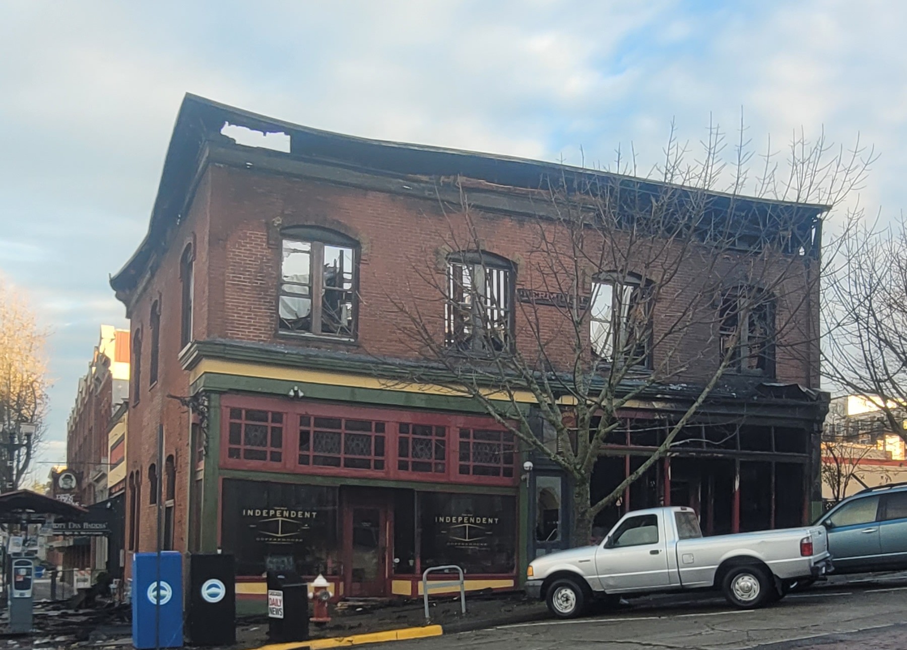 Aftermath of a commercial fire in Fairhaven (December 17, 2023). Photo: Whatcom News