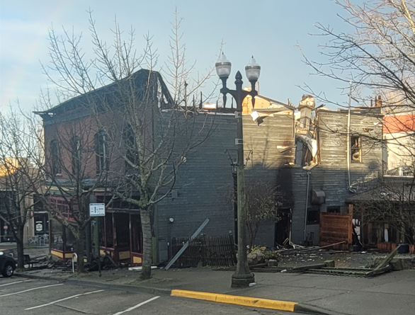 Aftermath of a commercial fire in Fairhaven (December 17, 2023). Photo: Whatcom News