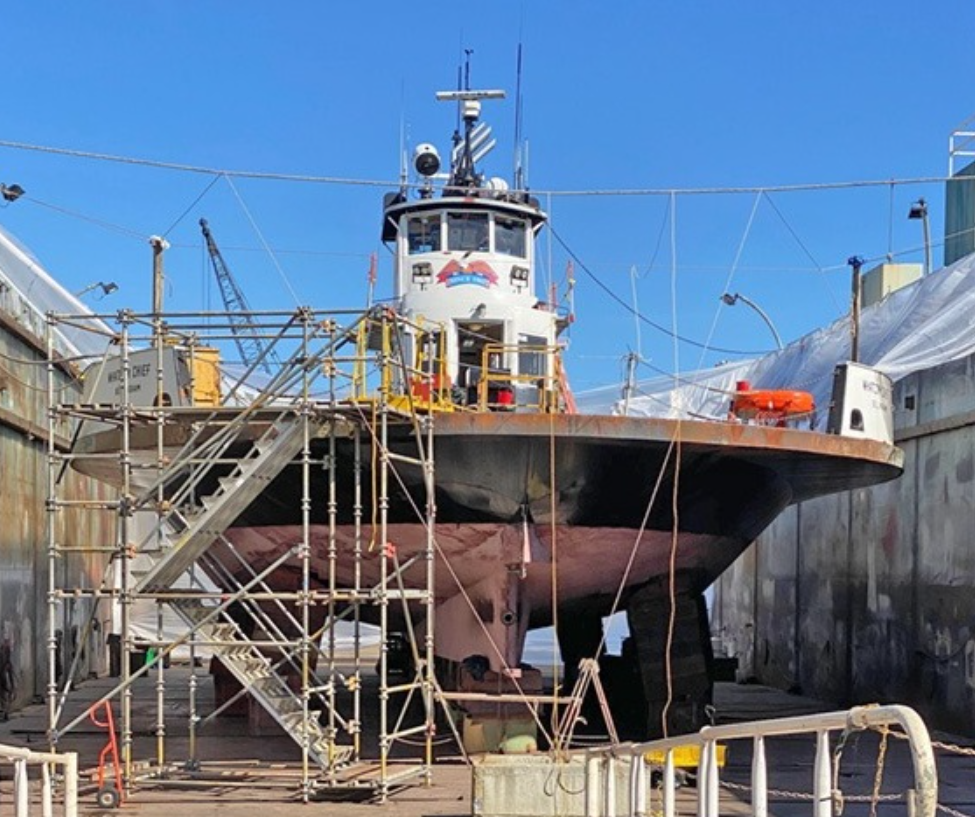Lummi Island ferry, Whatcom Chief, seen during an annual dry dock maintenance (date unknown). Photo: Whatcom County Public Works