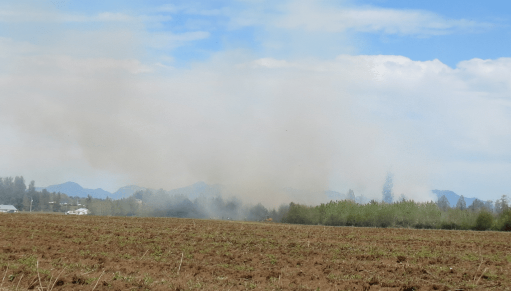 Scene of a 30-acre wildfire near the border on Bender Road (April 19, 2024). Photo: Whatcom News
