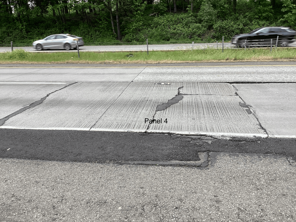 Photo of concrete panel on southbound I-5 in Bellingham prior to being replaced. Photo: date unknown Source: WSDOT