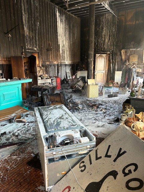 Scene of a commercial structure fire on Lummi Island (May 8, 2024). Photo: WCFD11