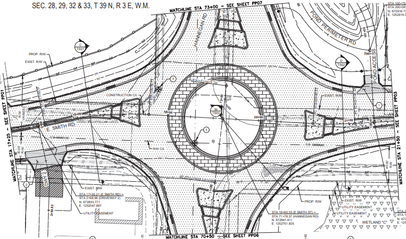 Diagram from final project plans for roundabout at E Smith Road and Hannegan Road (October 2023). Source: Whatcom County Public Works