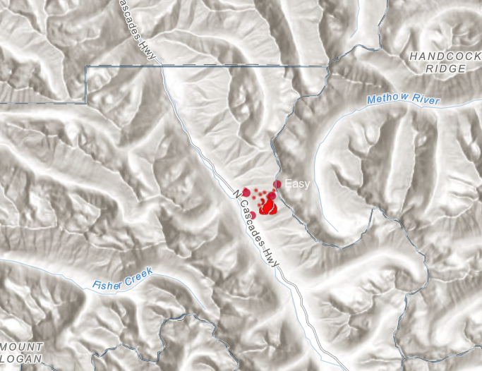 Approximate location of Easy Fire wildfire (July 18, 2024). Source: The Washington DNR fire dashboard