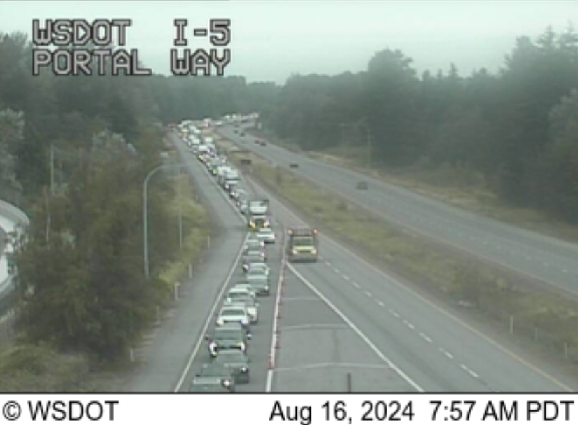 Traffic being diverted from the southbound lanes due to car vs motorcycle crash (August 16, 2024). Source: WSDOT