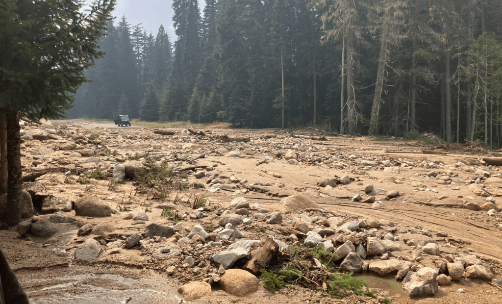 Scene of a mud and debris slide on the North Cascades Highway (August 12, 2024). Source: WSDOT