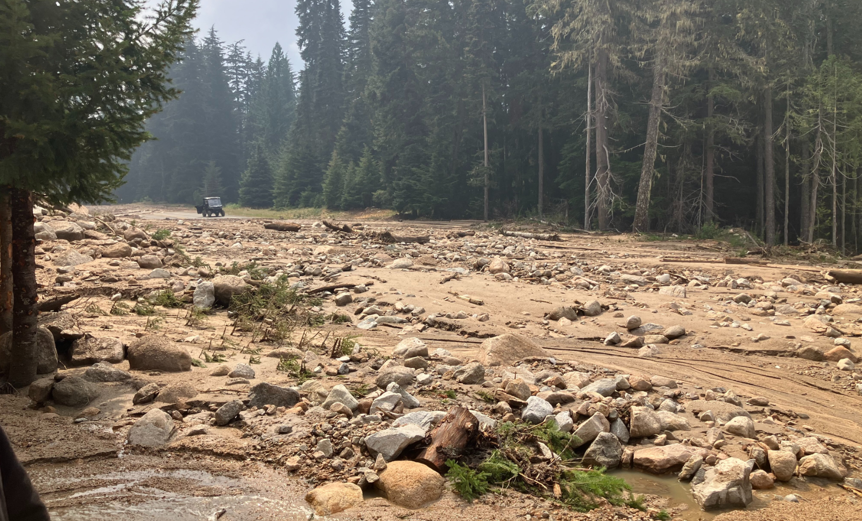 Scene of a mud and debris slide on the North Cascades Highway (August 12, 2024). Source: WSDOT