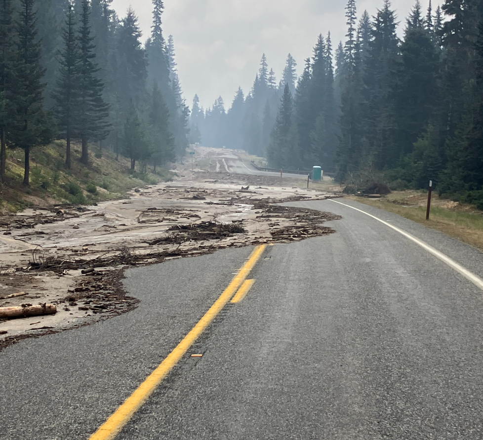 Scene of a mud and debris slide on the North Cascades Highway (August 12, 2024). Source: WSDOT