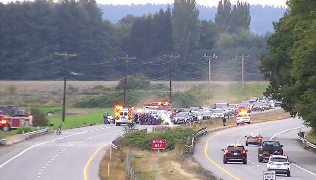 Scene of a car vs motorcycle hit and run incident on SR20 (September 22, 2024). Photo: WSDOT