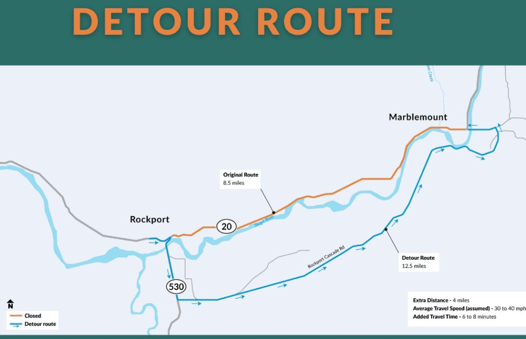 Map indicating the planned detour route. Source: WSDOT