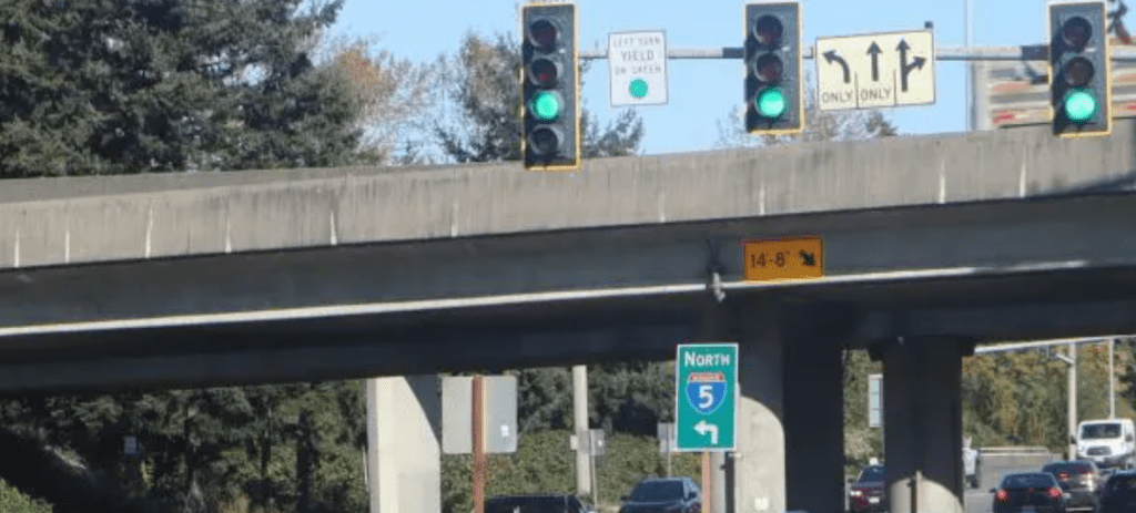 Northbound Meridian Street approaching I-5 overpasses. Source: Bellingham Public Works