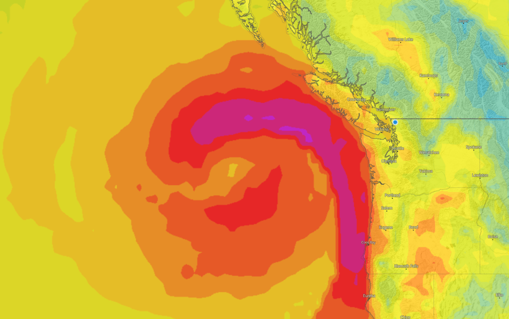 Maximum wind gust potential for Wednesday, November 20, 2024, based on 11/18/24 forecast. Source: meteoblue