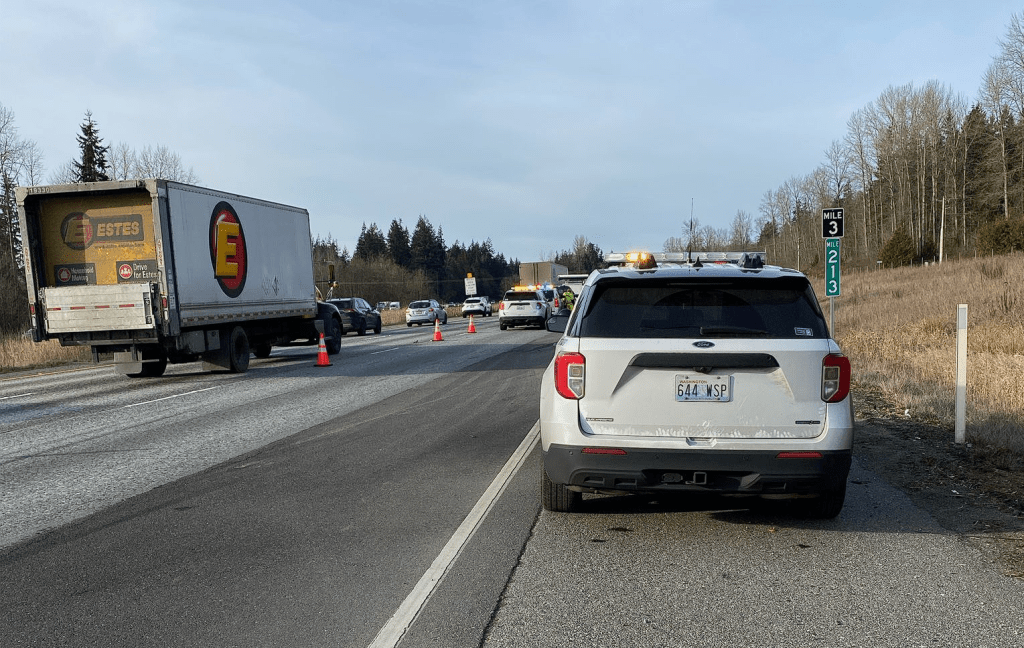 WSP troopers on scene at a fatality crash on I-5 (January 20, 2025).